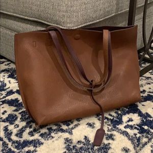 Street Level Faux Leather Brown Tote -Reversible